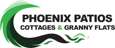 Logo of phoenix patios, cottages & granny flats featuring a stylized green phoenix. Phoenix Patios, Cottages and Granny Flats in Perth